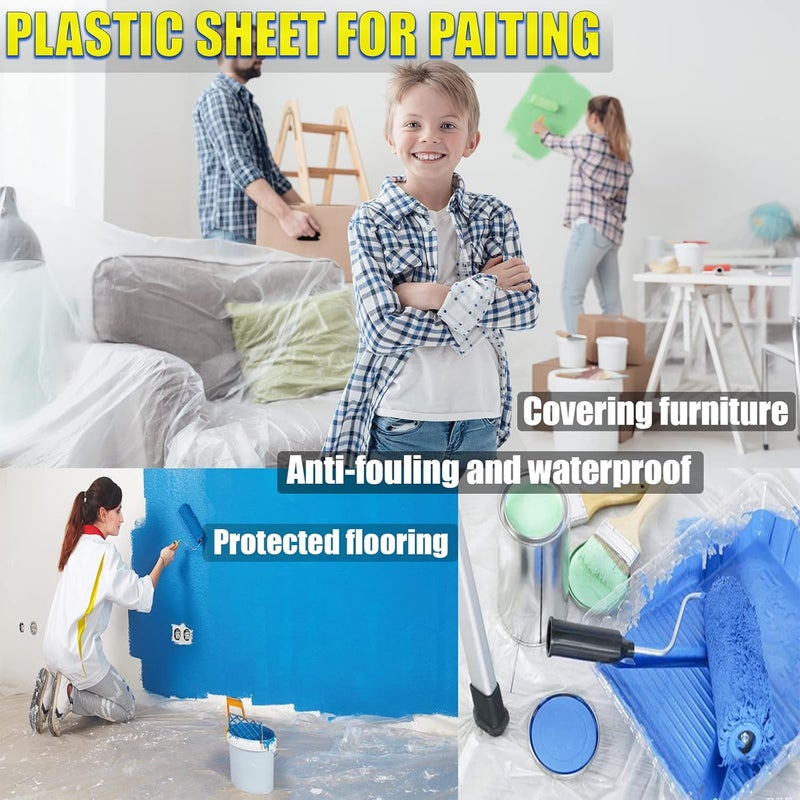 Cedolio 20 Pieces Plastic Drop Cloth, Multiple Waterproof Cloth Sheets for Painting, Dust-Proof and Rustproof, 9x12 Feet Tarp, Furniture Cover - Image 3